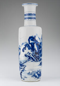 Rouleau-Vase mit kobaltblauer Landschaftsmalerei